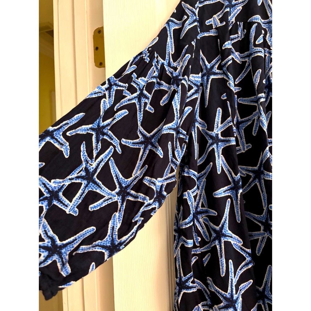 Crown & Ivy Peasant Blouse 3X Navy Blue Starfish, Coastal, Beach, Boho, Summer - Picture 2 of 9
